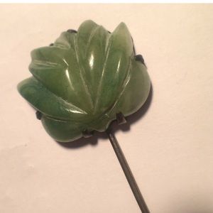 Hand-carved Jade Flower, Dress or Hat Pin.
